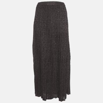 Pre Owned M Missoni Burgundy Lurex Knit Maxi Skirt L