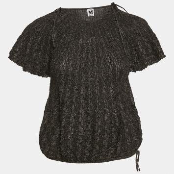 Pre Owned M Missoni Black Lurex Knit Short Sleeve Top L