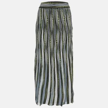Pre Owned M Missoni Blue/Black Patterned Lurex Knit Maxi Skirt L
