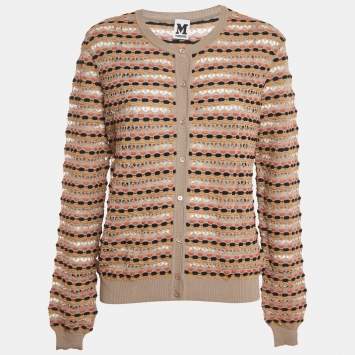 Pre Owned M Missoni Brown Pointelle Knit Button Front Cardigan L