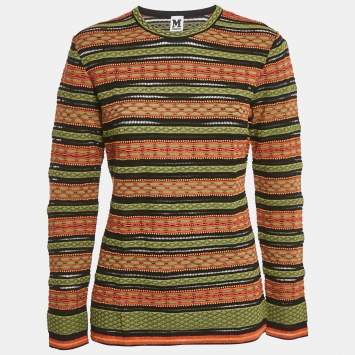 Pre Owned M Missoni Green/Black Patterned Knit Long Sleeve Top L