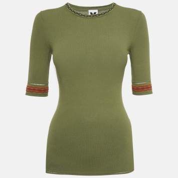 Pre Owned M Missoni Green Stretch Knit Crewneck Top S