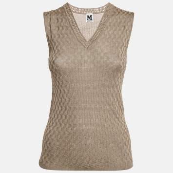 Pre Owned M Missoni Brown Patterned Knit V-Neck Vest Top S