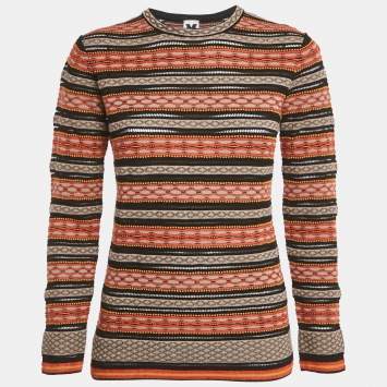 Pre Owned M Missoni Brown/Black Patterned Knit Top M