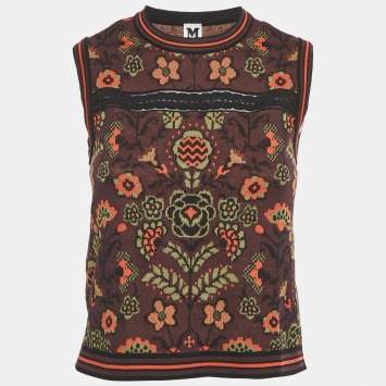 Pre Owned M Missoni Burgundy Floral Pattern Knit Sleeveless Top S