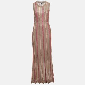 مملوكة مسبقًا M Missoni Brown Striped Lurex Knit Maxi Dress M