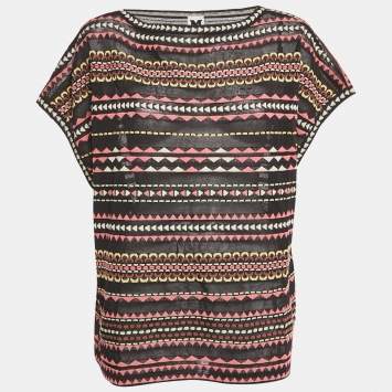 Pre Owned M Missoni Black Patterned Knit Top L