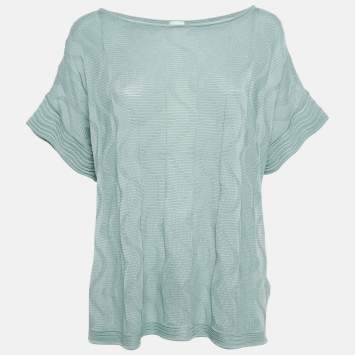 Pre Owned M Missoni Green Patterned Knit Short Sleeve Top L