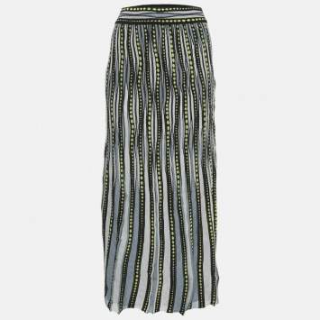 Pre Owned M Missoni Blue/Black Patterned Lurex Knit Maxi Skirt S