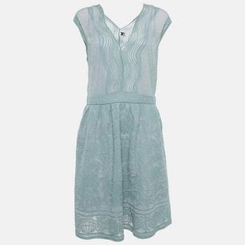 Pre Owned M Missoni Blue Lurex Sea Shell Knit Flared Short Dress M