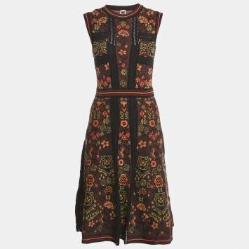 Pre Owned M Missoni Multicolor/Burgundy Patterned Knit Sleeveless Dress M