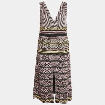 Pre Owned M Missoni Metallic Lurex Patterned Knit V-Neck Sleeveless Dress L