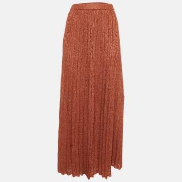 Pre Owned M Missoni Orange Patterned Knit Maxi Skirt L