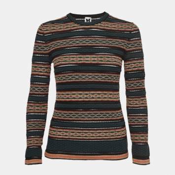 Pre Owned M Missoni Green Patterned Knit Long Sleeve Sweater Top L