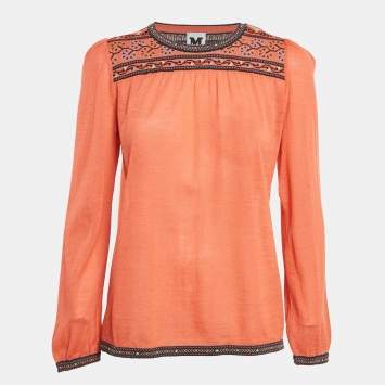 Pre Owned M Missoni Orange Wool Knit Long Sleeve Top M