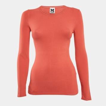 Pre Owned M Missoni Coral Pink Knit Long Sleeve Top S