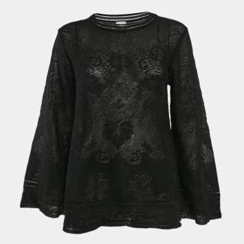 Pre Owned M Missoni Black Textured Knit Sheer Long Sleeve Top S