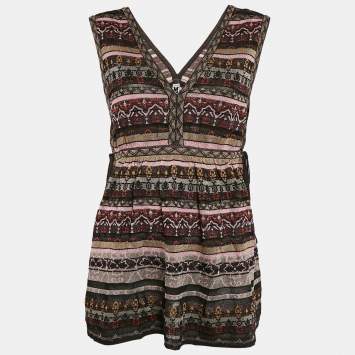 Pre Owned M Missoni Multicolor Patterned Lurex Knit V-Neck Top M