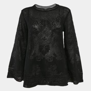 Pre Owned M Missoni Black Textured Knit Sheer Long Sleeve Top M