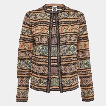 Pre Owned M Missoni Brown Striped Pattern Knit Cardigan S