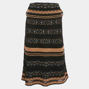 Pre Owned M Missoni Black Stripe Patterned Knit Midi Skirt M