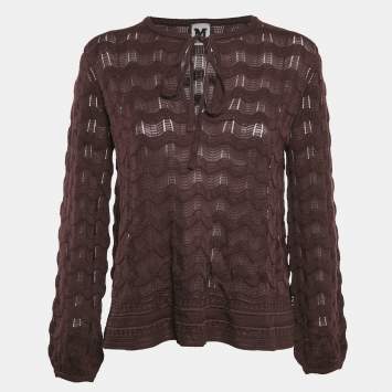 Pre Owned M Missoni Dark Purple Wavy Knit Long Sleeve Top S