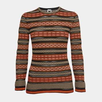 Pre Owned M Missoni Multicolor Stripe Patterned Knit Long Sleeve Top L