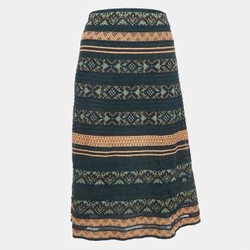 Pre Owned M Missoni Green Stripe Patterned Knit Midi Skirt S