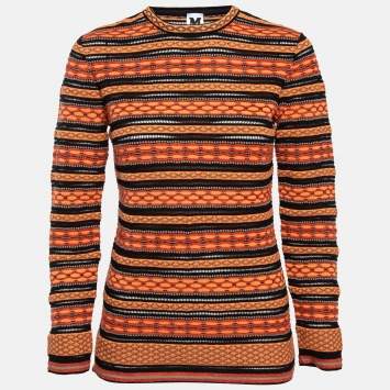 Pre Owned M Missoni Orange Stripe Patterned Knit Long Sleeve Top M