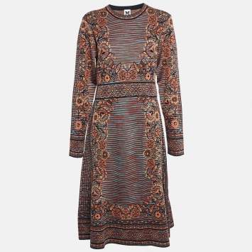 Pre Owned M Missoni Patterned Knit Long Sleeve Midi Dress S