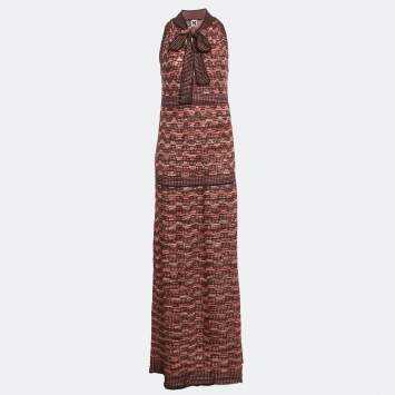 Pre Owned M Missoni Multicolor Patterned Lurex Knit Tie-Up Neck Sleeveless Dress S