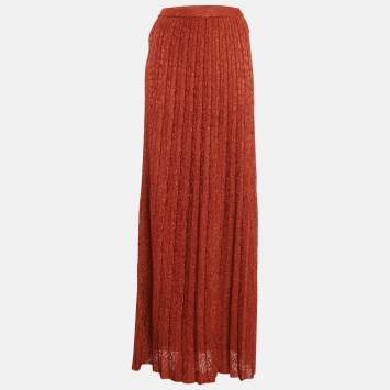 Pre Owned M Missoni Orange Lurex Knit Pleated Maxi Skirt S