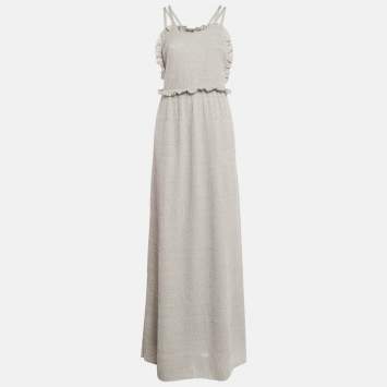 Pre Owned M Missoni Light Blue Patterned Lurex Knit Ruffled Sleeveless Dress L