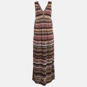Pre Owned M Missoni Multicolor Patterned Lurex Knit V-Neck Sleeveless Long Dress M