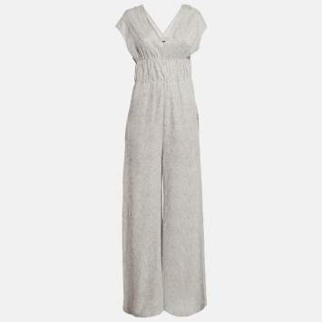 Pre Owned M Missoni Light Grey Patterned Lurex Knit Sleeveless Jumpsuit M