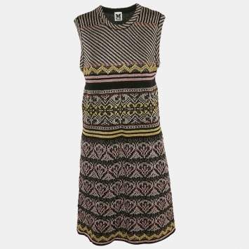 Pre Owned M Missoni Multicolor Patterned Lurex Knit Sleeveless Short Dress L