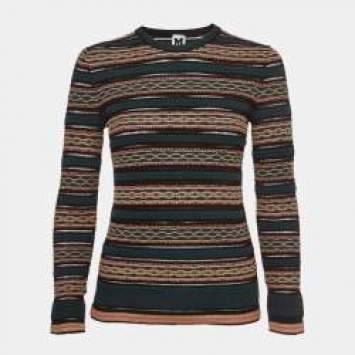 Pre Owned M Missoni Green/Multicolor Patterned Knit Long Sleeve Top M