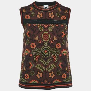 Pre Owned M Missoni  Burgundy/Multicolor Patterned Cotton Knit Sleeveless Top M
