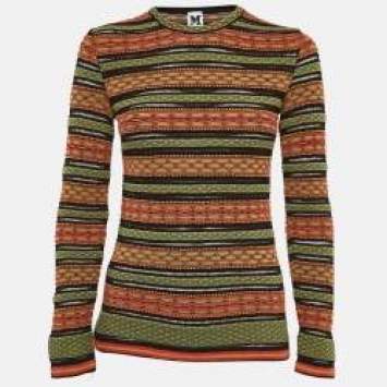 Pre Owned M Missoni Green/Multicolor Patterned Long Sleeve Top L