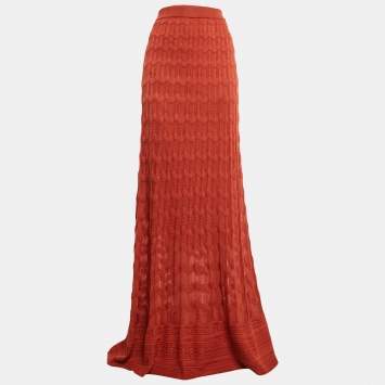 Pre Owned M Missoni Orange Patterned Knit Maxi Skirt M