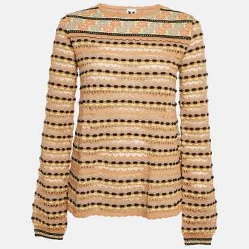 M Missoni Beige/Multicolor Pattern Knit Long Sleeve Top M