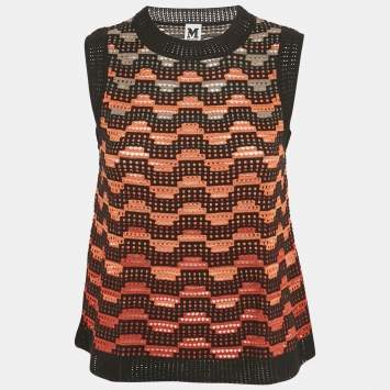 Pre Owned M Missoni Orange/Black Knit Sleeveless Top S