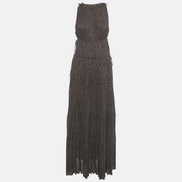 Pre Owned M Missoni Plum Purple Lurex Knit Gathered Maxi Dress L