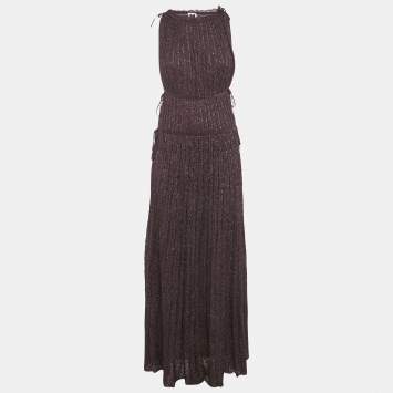 Pre Owned M Missoni Purple Plum Lurex Knit Pleated Maxi Dress L
