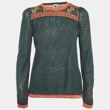 Pre Owned M Missoni Dark Green Knit Full Sleeve Top S