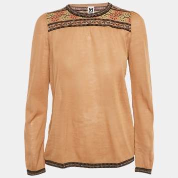 Pre Owned M Missoni Beige Knit Full Sleeve Top S