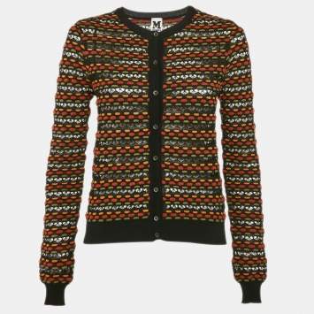 Pre Owned M Missoni Black/Orange Pointelle Knit Button Front Cardigan L