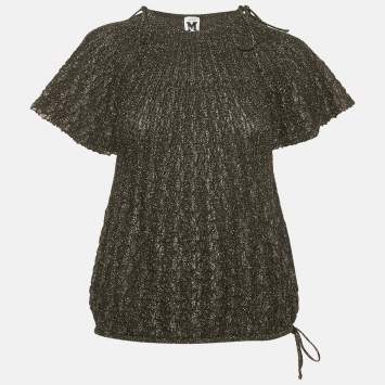 Pre Owned M Missoni Black Lurex Knit Short Sleeve Top L
