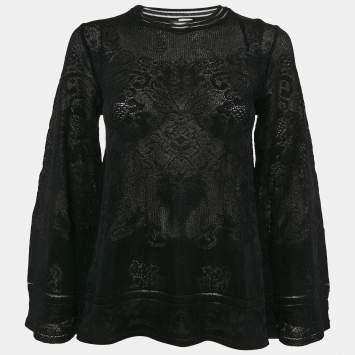 Pre Owned M Missoni Black Floral Knit Flared Long Sleeve Top M