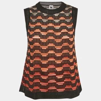 Pre Owned M Missoni Black/Orange Knit Sleeveless Top M